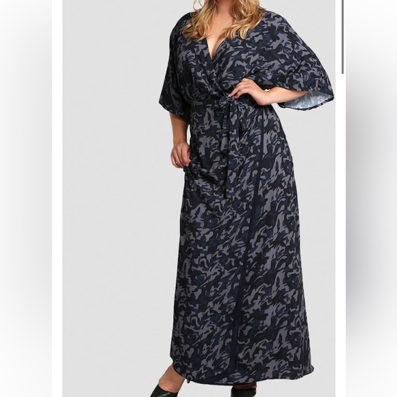 Standards & Practices Olivia Maxi wrap around dress blue gray camo chiffons 2X - Picture 1 of 12
